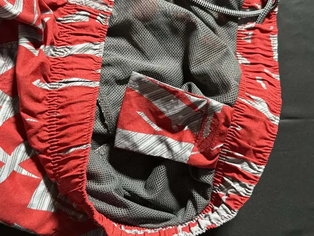 Columbia Men's Red and Gray Leaf Pattern Swim Trunks